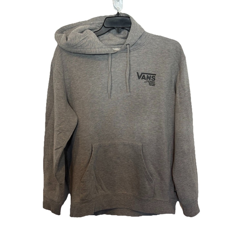 VANS Hoodie Mens L Gray Checkerboard Logo Raglan Skate Streetwear Casual